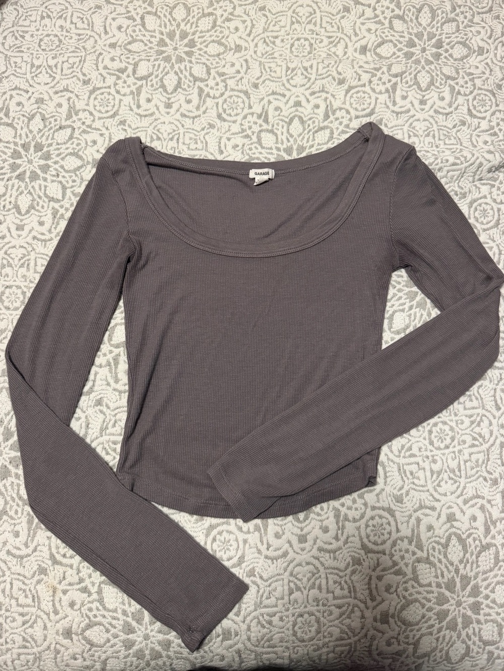 Garage Long Sleeve Scoop Neck Top - Charcoal Gray